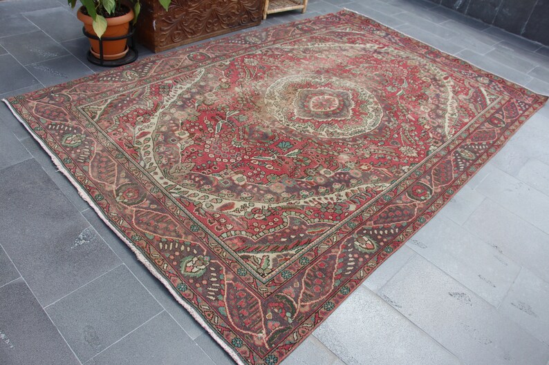 Vintage Red Area Rug Rustic Kitchen Decor Turkish Handmade - Etsy