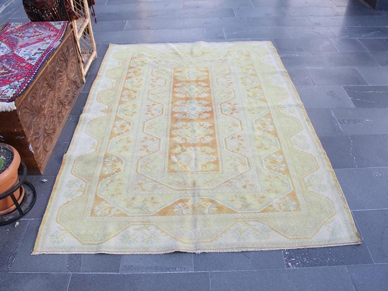 Turkish Rug, Vintage Rug, Aztec Rug, Area Rug 5.1 X 7.3 Ft