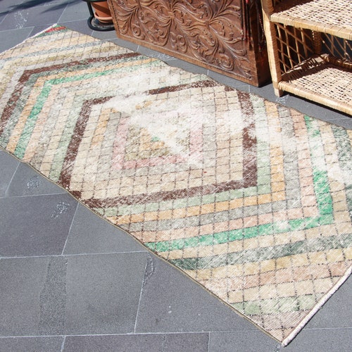Turkish runner area rug, Vintage wool rug, Handmade geometric rug, Rustic decor rug, Hallway boho rug, Entryway rug, 2.7 ft x 7.5 ft MBZ1451 shops