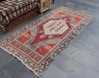 Turkish area rug, Vintage rug, Pale orange rug Free Shipping 3.8 x 8.1 ft  Kitchen rug , Wool rug , Boho decor, Bohemian area rug MBT0087