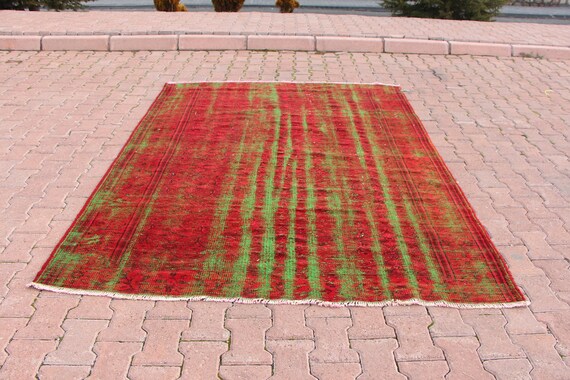Vintage Red Area Rug Rustic Kitchen Decor Turkish Handmade | Etsy