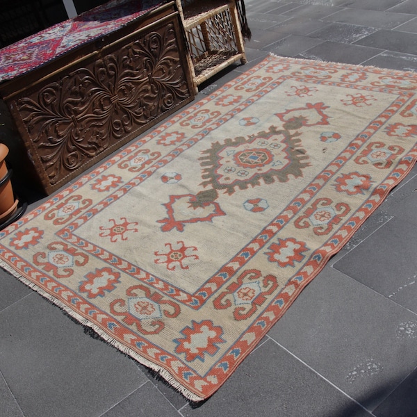 Area rug, Turkish wool rug, Doormat rug, Bathroom decor 4.1 x 6.4 ft. Vintage rug, Bohemian rug, Bath mat, Handmade rug, Tribal rug MBZ3150