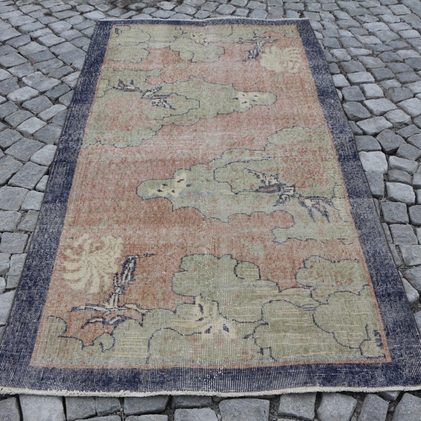 handknotted turkish rug , kitchen rug , Free Shipping , small area rug 3.9 x 7.1 ft wool oushak rug , anatolian rug , bohemian rug , MB5877