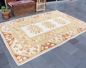 Large Turkish rug, Area rug, Handmade rug, Wool rug, Oushak rug, Home decor, Bohemian rug, Tribal rug Natural rug 6.6 x 9.7 Ft MBZ3604