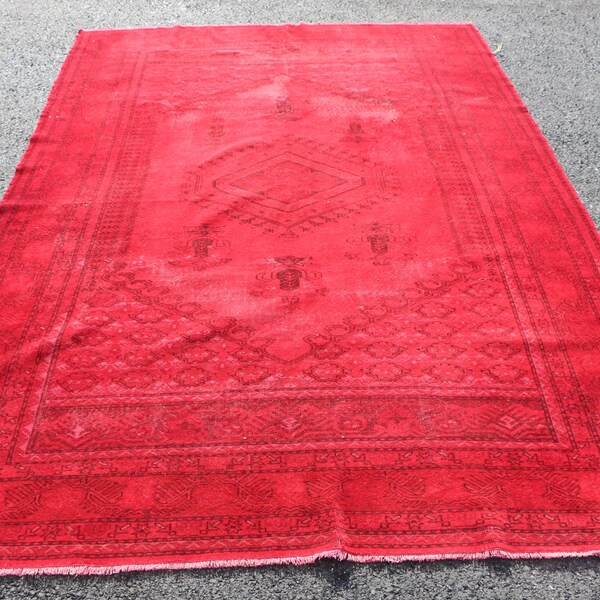 red color rug, overdyed rug, livingroom rug, Free Shipping, 6.7 x 9.8 ft. turkey rug, oushak rug, hall rug, bohemian area rug, MB3164
