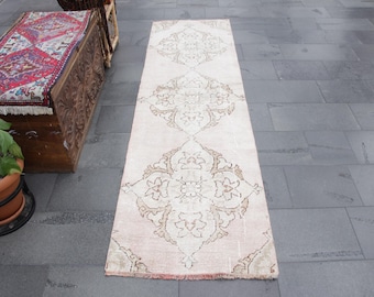 Alfombra de pasillo, alfombra turca, alfombra vintage, alfombra hecha a mano, alfombra boho, alfombra Oushak, decoración del hogar, alfombra azteca, alfombra de pasillo, 2,4 x 8,9 pies MBZ3532