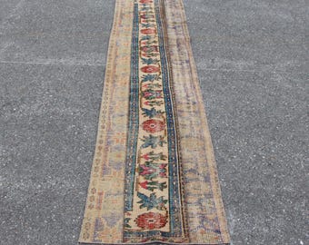 Turkish patchwork rug, Vintage runner rug, Handmade rug, Bohemian rug, Oushak rug, Home decor, Boho decor, Hallway Rug 2.1 x 9.2 ft MB12327
