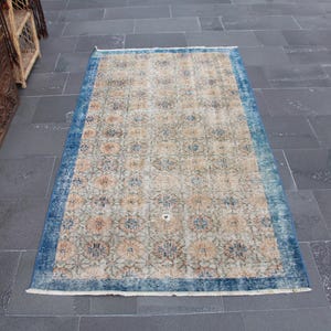 Turkish area rug, Handmade rug, Vintage rug, Oriental rug, Oushak rug, Bohemian rug, Home decor, Livingroom rug, 3.6 Ft x 6.7 Ft  MBZ3968