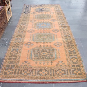 Vintage rug, Turkish runner rug, Kitchen rug, Oriental rug, Handmade wool rug, Hallway rug, Boho decor, Home decor, 4.5 x 11.2 ft MBZ3596
