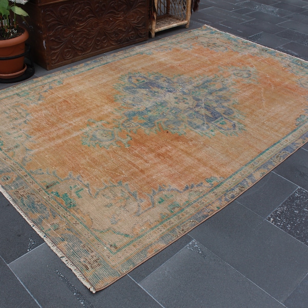 Turkish rug, Vintage rug, Oushak rug, Bohemian rug, Organic wool rug, Brown rug, Kitchen rug, Area rug, Carpet, Rug, 5.4 x 8.2 ft MBZ2450