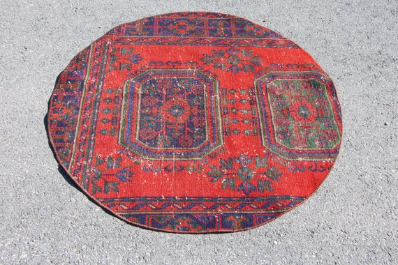 Home decor Half round rug Bohemian rug 3.2 x 1.6 ft TV4196 Small area rug Turkish rug Handmade rug Circle rug Vintage rug Doormat