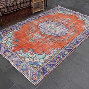 Turkish rug, Vintage rug, Bedroom rug, Large area rug, Oriental rug, Handmade rug, Boho rug, Home decor, Diningroom rug 5.5 x 9.1 ft MB14836