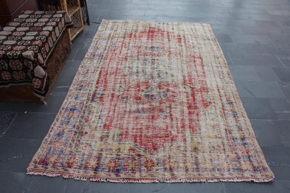 Turkish Rug, Vintage Rug 5.5 Ft X 9 Ft Free Shipping Large Area