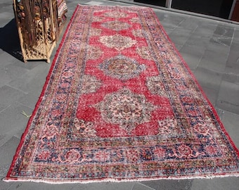 Turkish area rug, Vintage handmade rug, Bohemian rug, Kitchen decor, Bedroom rug, Oriental rug, Oushak rug, Boho decor 5 x 13.5 ft. MBZ4481