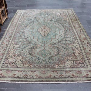 Bedroom rug, Vintage rug, Turkish rug, Oushak rug, Organic Wool rug, Bohemian decor rug, Handknotted rug, Oriental rug  6.3 x 9.5 ft MBZ3304