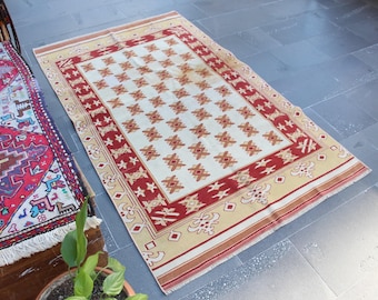turkish vintage rug, boho rug 3.9 x 6.4 ft Free Shipping area rug rustic rug wool rug bohemian rug handknotted rug decorative rug MBZ3850