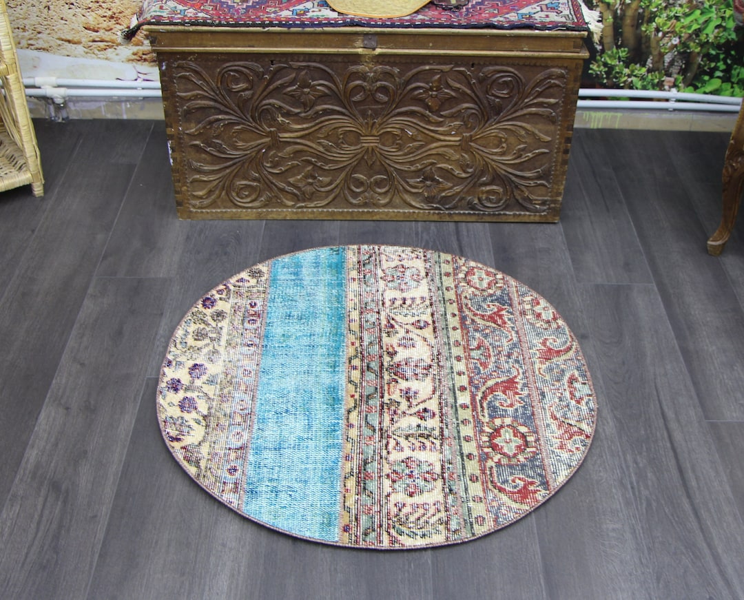 トルコ絨毯、ヴィンテージ絨毯、ラウンド絨毯、ウシャク絨毯、円形絨毯