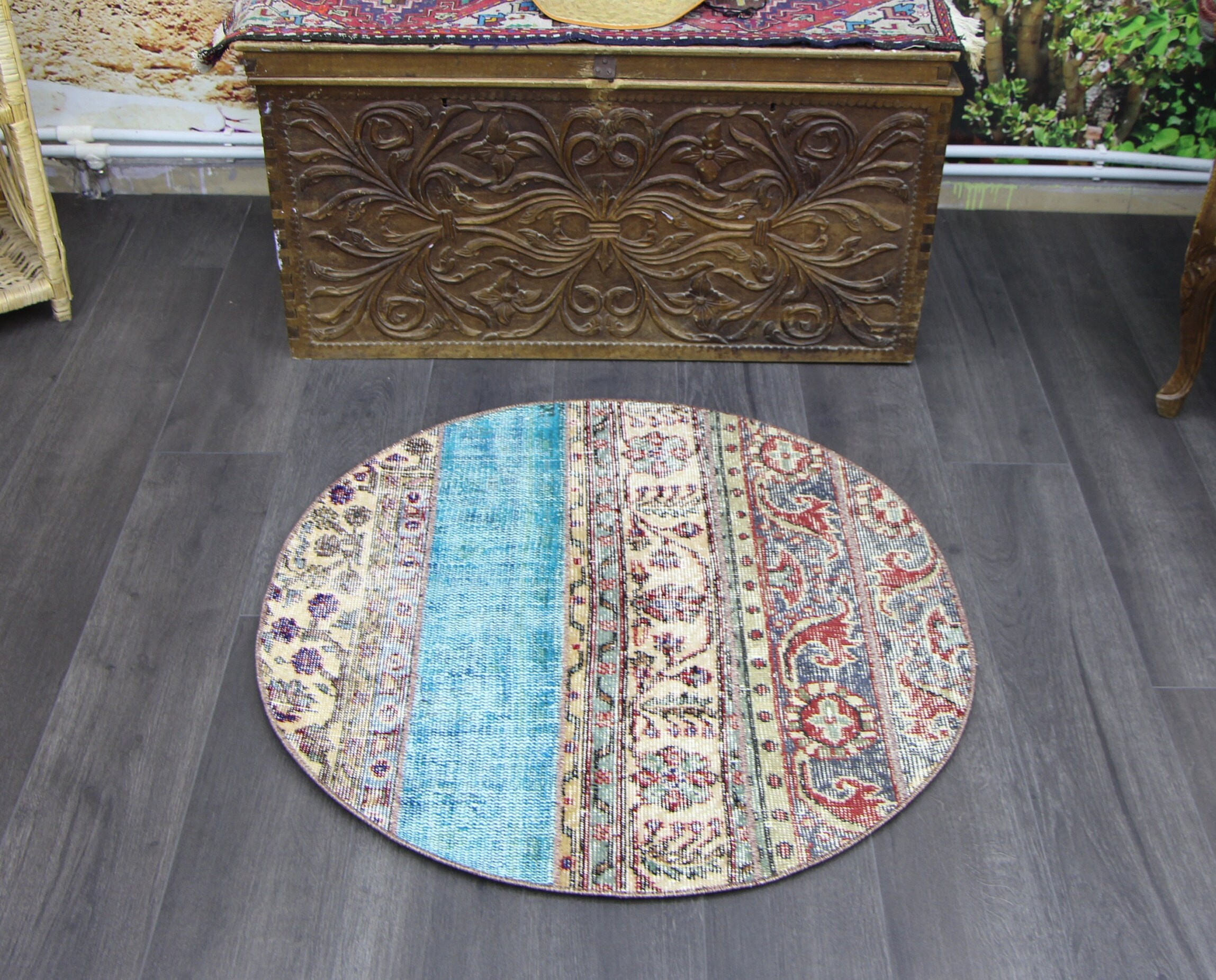 トルコ絨毯、ヴィンテージ絨毯、ラウンド絨毯、ウシャク絨毯、円形絨毯