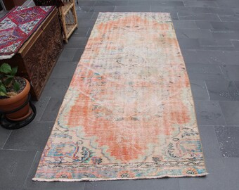 Turkish rug, Vintage rug, Runner rug, Hallway rug, Handmade wool rug, Boho decor, Home decor,Kitchen rug, Entryway rug, 3.7 x 9.5 ft MB14002