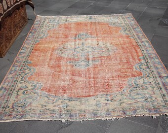 Runner rug, Turkish rug, Vintage rug, Handmade rug, Boho rug, Oushak rug, Home decor, Aztec rug, Hallway rug, Carpet 5.0 x 6.7ft MBZ1889