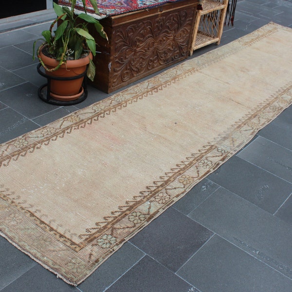 Vintage rug, Corridor rug, Turkish runner rug, Home decor, Wool boho rug, Rustic house decor, Oushak rug, Hallway rug 3 x 12.9 ft MB13404