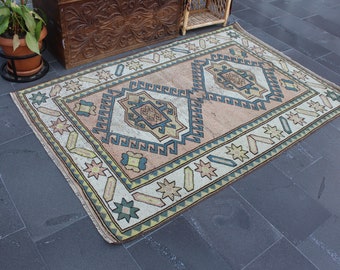 Turkish rug, Bohemian rug, Area rug, Vintage wool rug, Oushak rug, Muted rug 4.2 ft x 6.6 ft Home decor, Ethnic rug, Handmade rug MBZ2064