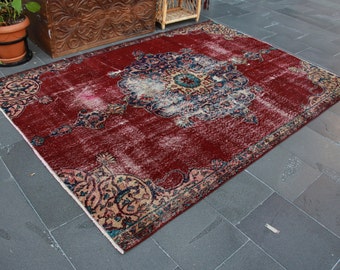 anatolischer roter Teppich, Flächenteppich, orientalischer Teppich 5,1 x 7,3 ft. Kostenloser Versand Schlafzimmerteppich, rustikales Küchendekor, Boho-Teppich, türkischer Teppich, MBZ1911