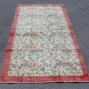 Bedroom rug, Vintage rug, Turkish rug, 3.7 x 6.8 ft  Oushak rug, Organic Wool rug, Bohemian decor rug, Handknotted rug, Floral rug, MB11822