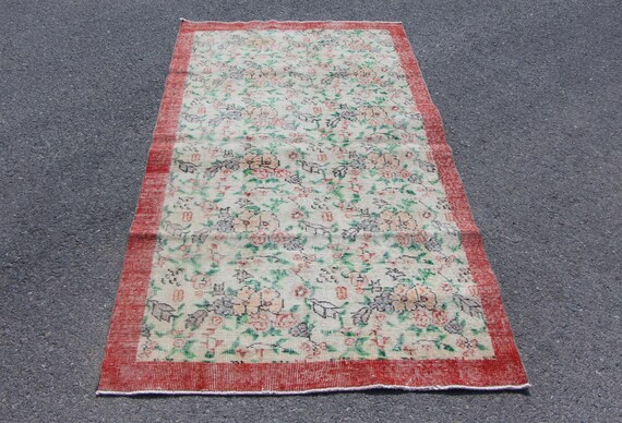 Bedroom rug, Vintage rug, Turkish rug, 3.7 x 6.8 ft  Oushak rug, Organic Wool rug, Bohemian decor rug, Handknotted rug, Floral rug, MB11822
