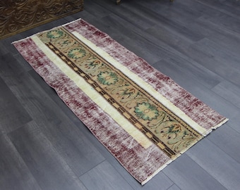 Vintage turkish rug, Handmade runner rug, area rug, Oriental rug, Oushak rug, Wool doormat, Bohemian rug, Hallway rug 2.5 x 5.6 ft MB10886