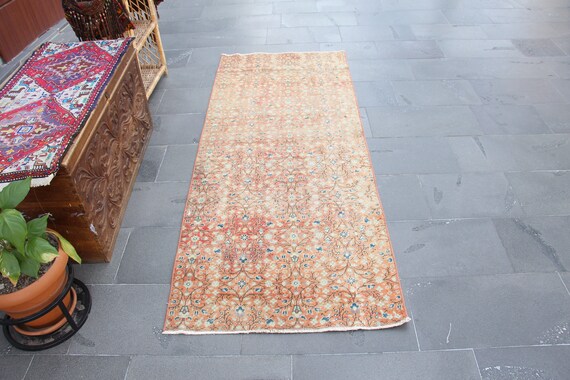 トルコ製ランナーラグ、ヴィンテージ手織りラグ、廊下用ラグ