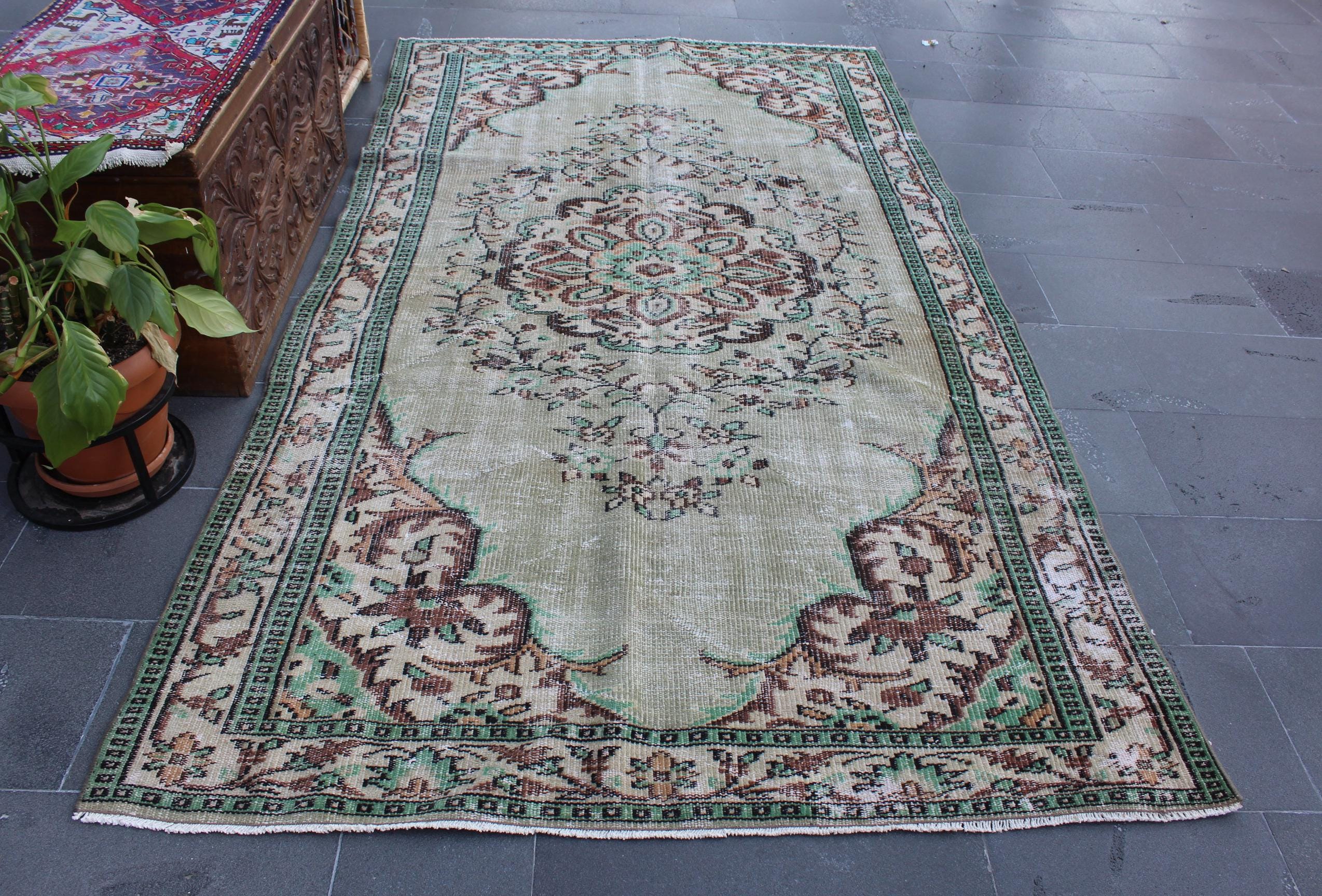ラグ vintage rug turkish Turkish Rug, Vintage Green Large Rug, Diningroom Rug