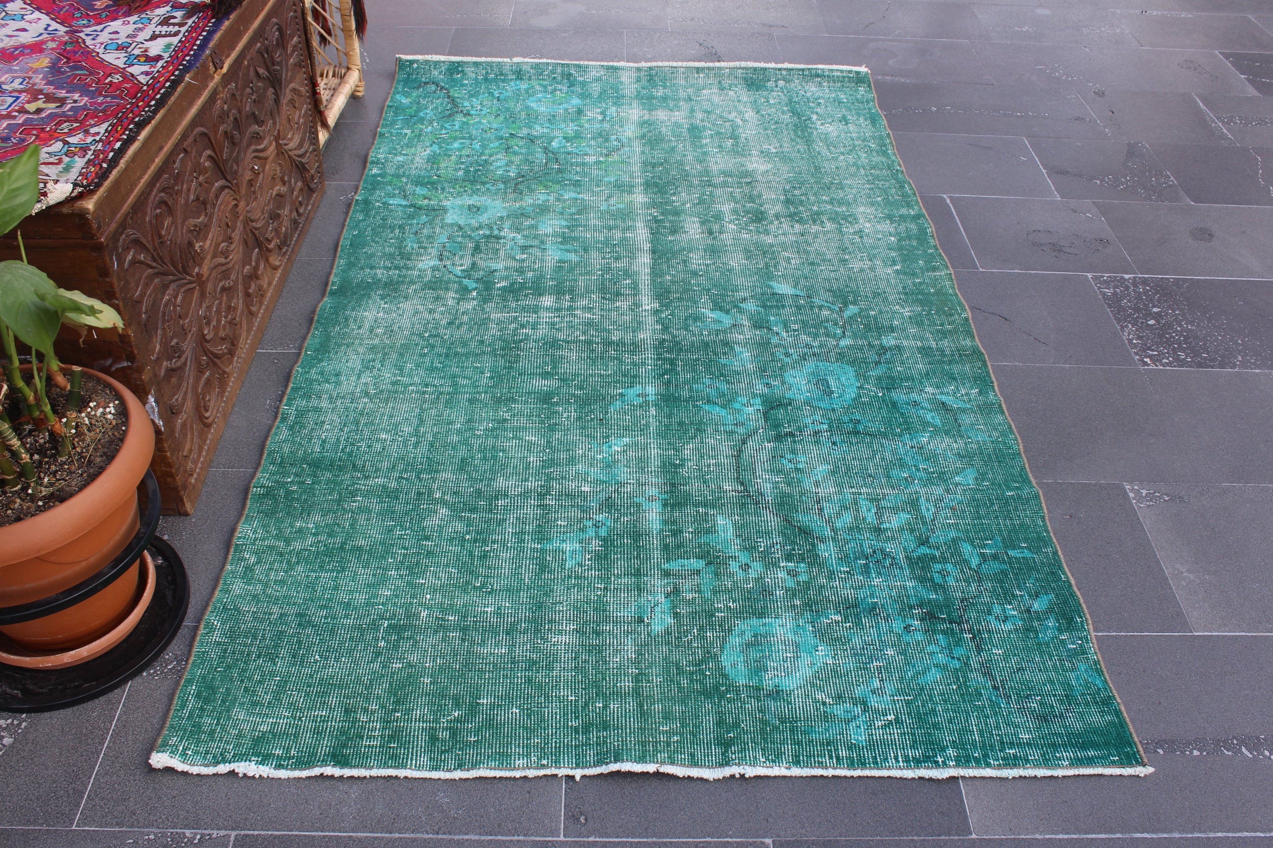 トルコ　ヴィンテージラグ　ナチュラル 81×273ロングランナーラグ ボタニカル 擦れシャビー トルコ