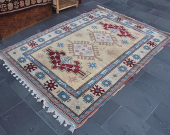 Oushak  rug, Turkish rug, Vintage rug, Handmade rug, Home decor rug, Bohemian rug, Wool rug, Aztec rug, Kitchen rug, 4.9 x 7 Ft MB15128