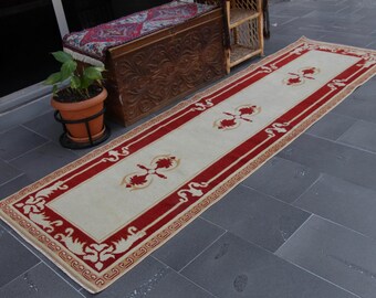 Turkish rug, Vintage rug, Handmade wool rug, Boho decor, Bohemian rug, Oushak rug, Runner rug, Herki rug, Hallway rug 2.9 x 9.7 ft MBZ3120