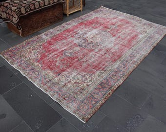 Turkish area rug, Purple area rug, Vintage kitchen rug, Handmade wool rug, Bohemian rug, Oushak rug, Home decor, 5.7 x 8.9 ft MB14954