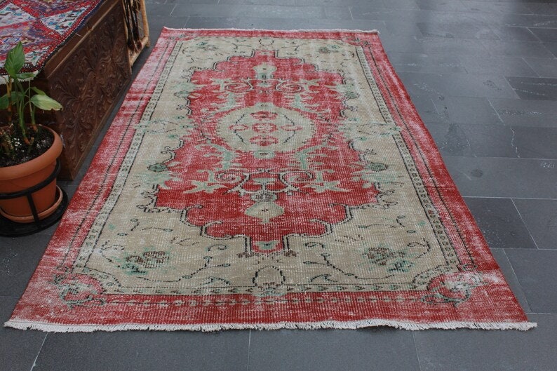 Turkish rug, Vintage area rug, Livingroom rug, Organic wool rug, Oriental rug, Home decor, Boho decor, Handmade rug, 5.2 x 8.3 ft MB9119 image 2