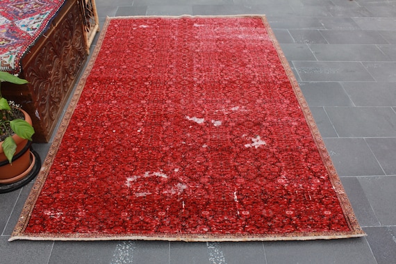 Vintage Area Rug, Red Rug, Bedroom Rug 4.9 Ft X 8.1 Ft Free