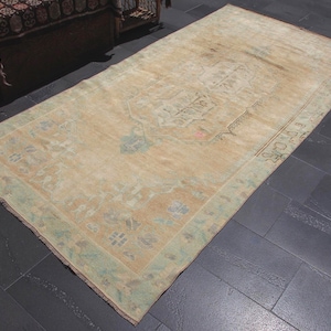 turkish rug, handknotted rug, vintage rug 4.6 x 9.5 ft  Free Shipping , turkey rug , wool rug , large rug , tribal rug , beige rug MB14818