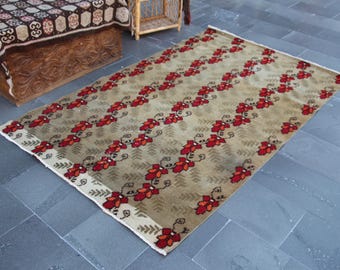 Alfombra vintage naranja para dormitorio, 1,35 m x 2,24 m (envío gratuito), de lana, turca, oriental, bohemia, MB15098