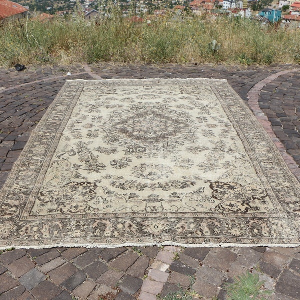 vintage turkish rug, area rug, oversize rug Free Shipping 6.8 x 10.3 livingroom rug, blue rug, bohemian rug, wool rug, oriental rug MB4687