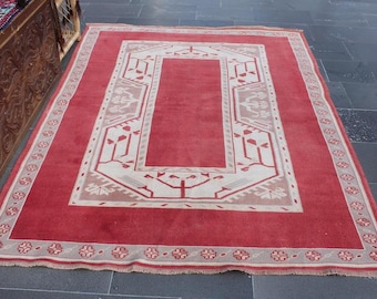 Vintage orange area rug, Turkish handmade rug, Bohemian rug, Kitchen rug, Boho home decor, Rustic decor, Oriental rug, 5 x 7 ft MB10045