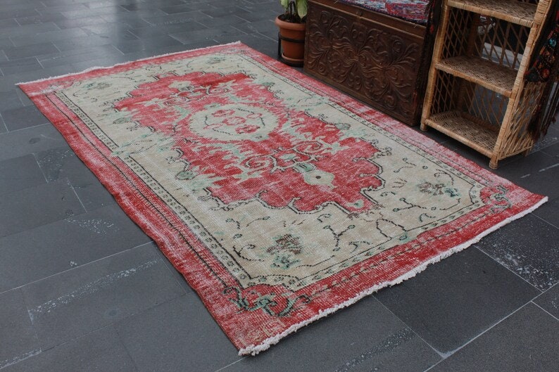 Turkish rug, Vintage area rug, Livingroom rug, Organic wool rug, Oriental rug, Home decor, Boho decor, Handmade rug, 5.2 x 8.3 ft MB9119 image 3