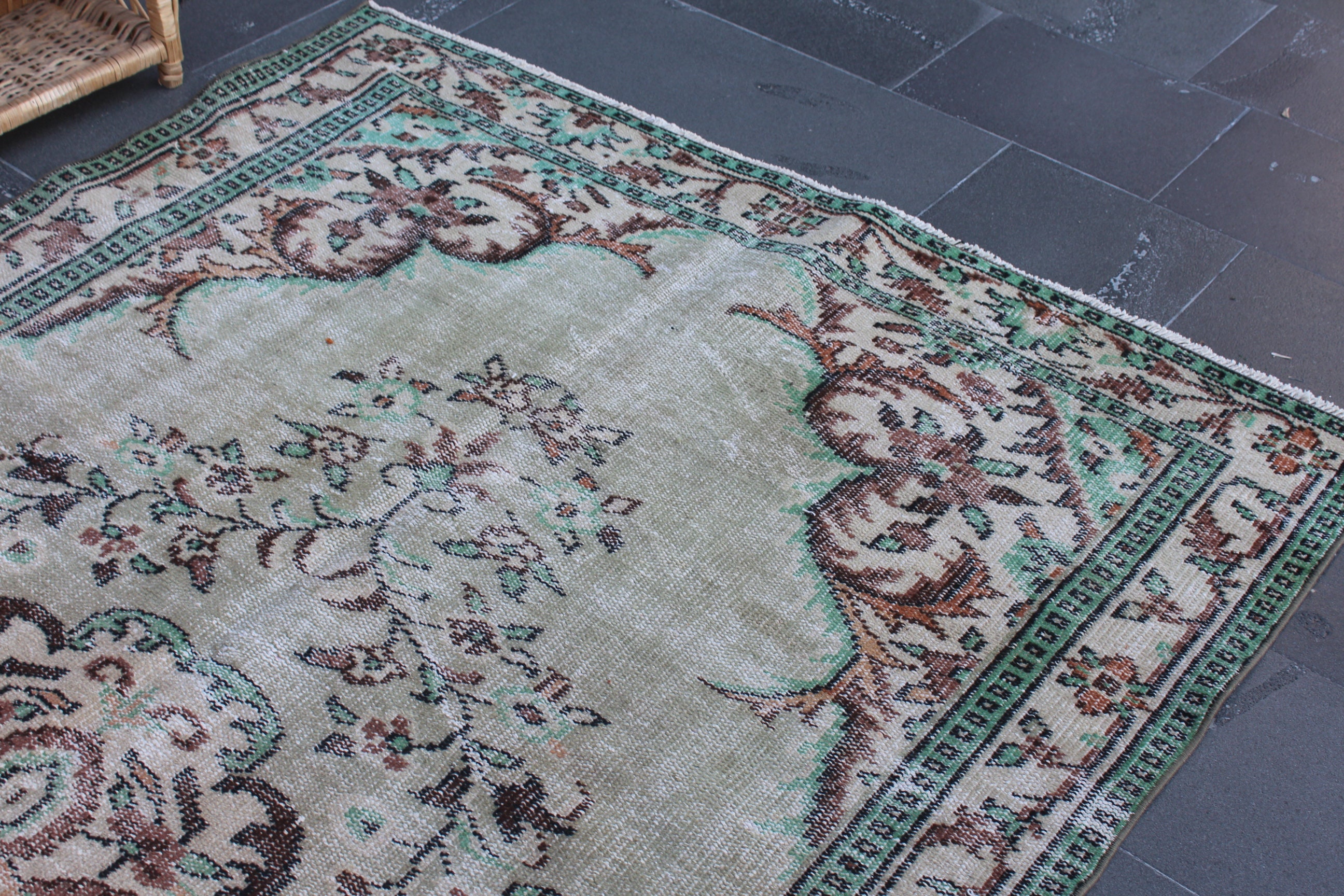 ラグ vintage rug turkish Turkish Rug, Vintage Green Large Rug, Diningroom Rug