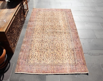 Floral rug, Vintage handmade rug, Turkish area rug, Anatolian wool rug, Kitchen rug, Bedroom rug, Bohemian rug, Rug, 3.7 ft x 6.8 ft MBZ4341