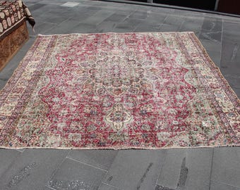 Kolorowy dywan, dywan wełniany, dywan w stylu vintage, dywan z geometrycznym wzorem, dywan turecki 7,1 stopy x 6,8 stopy, dywan plemienny, dywan, dywan boho, dywan, MBZ1877