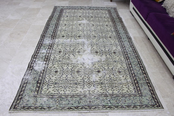 Green area rug, Large vintage rug, Bohemian rug Free Shipping 5.0 x 9.0 ft Livingroom rug , Turkish wool rug , Oriental rug , Rugs MB9527