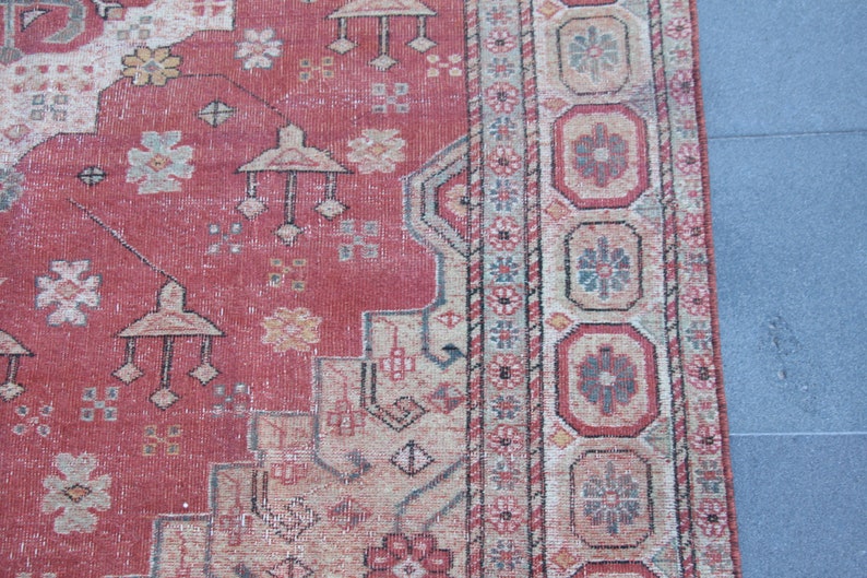 Turkish area rug, Vintage rug, Handmade rug, Faded orange rug, Oriental rug, Kitchenrug, Bedroom rug, Natural rug, Rug 4.8 x 7.5 ft. MBZ3830 image 6