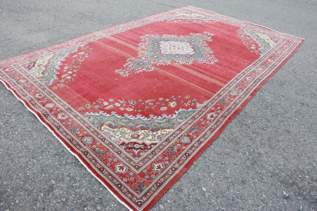 Vintage Red Rug, Oversize Rug, Handmade Rug, Bohemian Rug, Turkish Rug