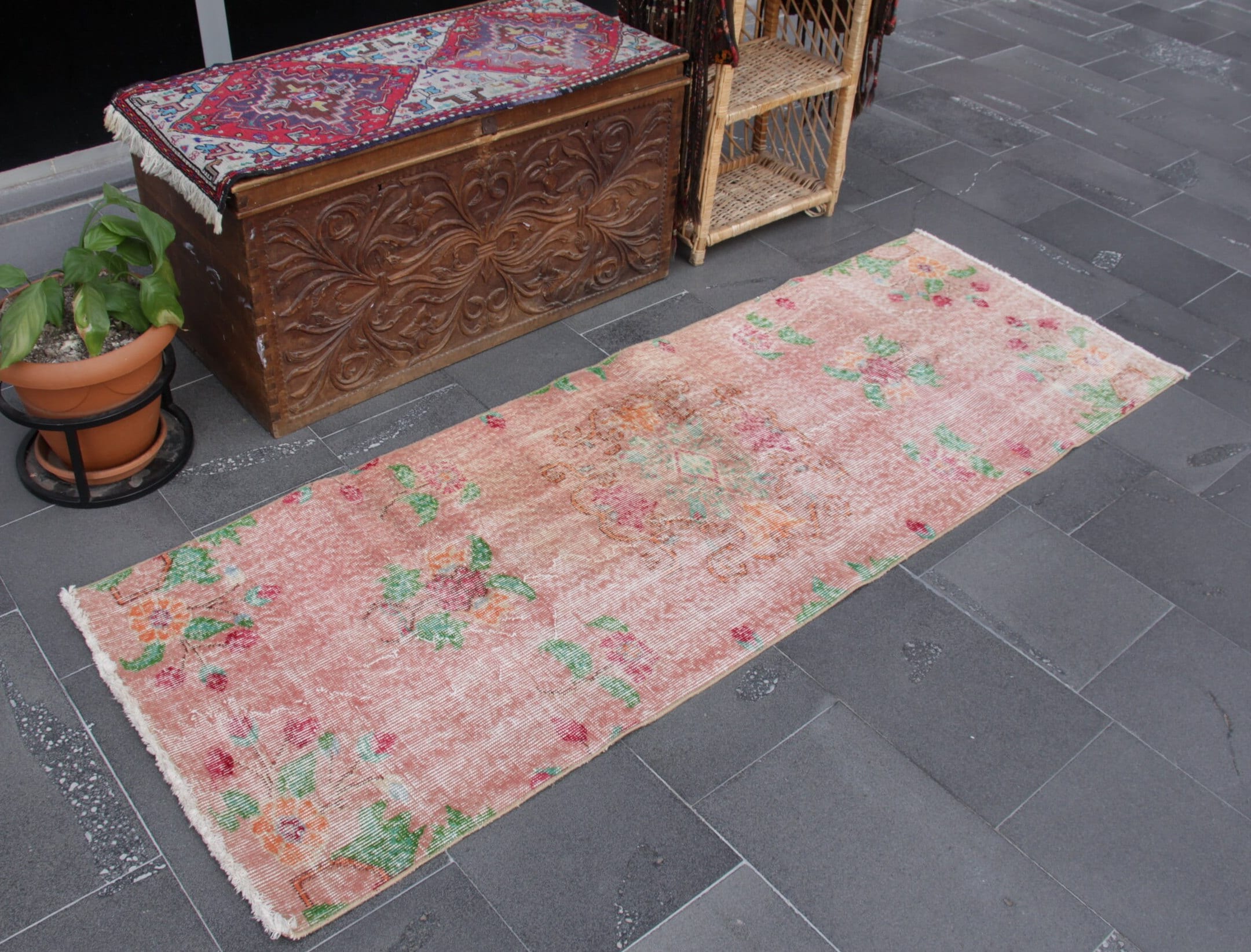 トルコ製ランナーラグ、ヴィンテージキリムランナーラグ、廊下用ラグ